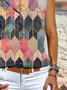 Sleeveless Cotton Geometric Shirt Collar Blouse