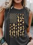 Graphic Sleeveless  Printed  Cotton-blend  Crew Neck  Casual  Summer  Black Top