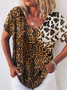 Leopard Short Sleeve V Neck T-shirt