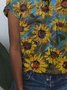 Floral   Short Sleeve  Printed  Cotton-blend  Crew Neck  Vintage  Summer  Yellow Top