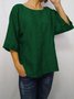 zolucky Casual Solid 3/4 Sleeve Round Neck Plus Size Tops