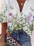 Floral  Half Sleeve  Printed Polyester  Stand Collar Vintage  Summer  White Shirt