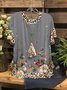 Floral Graphic Short Sleeve Round Neck Casual Top