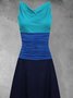 Cotton-Blend Sleeveless Casual Color-Block Knitting Dress