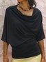 Plus Size Cowl Neck Vintage 3/4 Sleeve Cotton-Blend Tops