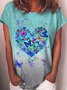 Women's Summer Casual Printed Floral Crew Neck Short Sleeve Shirts & Tops
