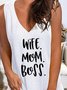 Mother's Day Letter Cotton-Blend Casual Sleeveless Shirt & Top 