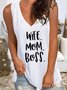 Mother's Day Letter Cotton-Blend Casual Sleeveless Shirt & Top 