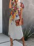 Women Casual Short Sleeve V Neck Printed Midi Weaving Dress