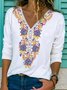 Floral-Print Casual Cotton-Blend T-shirt