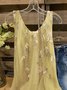 Floral  Sleeveless  Printed  Polyester  Crew Neck  Casual  Summer  Yellow Top