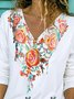 Long Sleeve Floral Casual V Neck T-shirt