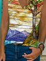 Leaves Sleeveless  Printed Cotton-blend  V neck  Vintage  Summer  Yellow Top