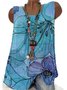 Printed Sleeveless Crew Neck Shirt & Top