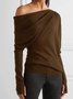 Long Sleeve Solid One Shoulder Casual T-shirt