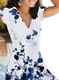 Women Floral Short Sleeve Printed V neck Vintage Summer Dress