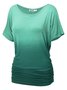 Green Ombre/tie-Dye Short Sleeve Ruched Casual Shift T-shirt