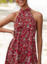 Floral-Print Cotton-Blend Sleeveless Casual Weaving Dress