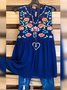 Floral  Sleeveless Printed  Cotton-blend  V neck Vintage  Summer  Navy Blue Top