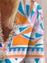 Short Sleeve Holiday Ombre/tie-Dye V Neck Weaving Dress