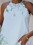 Floral  Sleeveless  Printed  Polyester  Off Shoulder Halter  Sexy  Summer  White Top