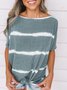 Gray Ombre/Tie-Dye Printed Short Sleeve Casual Crew Neck Shift T-shirt