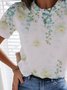 Floral  Short Sleeve  Printed  Cotton-blend  Crew Neck  Casual  Summer  White Top