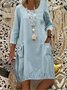 Plus Size Vintage Boho Holiday 3/4 Sleeve Plain Shift Weaving Dress