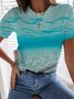 Ombre/Tie-Dye  Short Sleeve Printed  Cotton-blend  Crew Neck  Casual  Summer  Blue Top