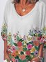Floral-Print Half Sleeve V Neck Floral T-shirt