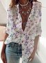 Long Sleeve V Neck Printed Casual Blouse