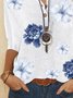 Floral  Half Sleeve  Printed Polyester  V neck  Vintage  Summer  White Top