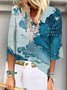 Graphic  Half Sleeve  Printed  Cotton-blend  V neck  Casual  Summer Blue Top