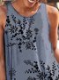 Floral Sleeveless  Lace  Cotton-blend  Crew Neck  Vintage Summer  Blue Top
