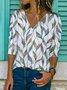 Printed Casual Long Sleeve V Neck Tops