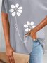 Gray Floral Printed Casual Short Sleeve Crew Neck Shift Tops