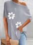 Gray Floral Printed Casual Short Sleeve Crew Neck Shift Tops