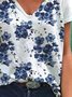 Short Sleeve V Neck Floral Casual T-shirt