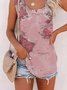 Printed Cotton-Blend Casual V Neck Tops