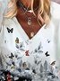 Vintage Half Sleeve Butterfly Floral Printed V Neck Plus Size Casual Tops