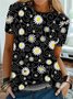 Casual, Floral Short Sleeve Printed T-shirt