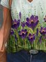 Floral Printed Short Sleeve Cotton-Blend T-shirt