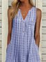 Women Casual Stripes Stand Collar Summer Dress Maxi Dress