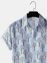 Mens Tree Print Lapel Casual Loose Short Sleeve Hawaiian Shirt