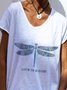 Casual Printed Short Sleeve V Neck T-shirt