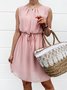 Pink Summer Sleeveless Shift Crew Neck Boho Weaving Dress