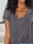 V Neck Cotton-Blend Short Sleeve Vintage T-shirt