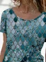 Paisley Short Sleeve  Printed Cotton-blend Crew Neck Holiday Summer Blue Top
