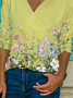 Women's Casual Long Sleeve V Neck Floral-Print T-shirt