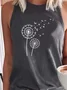 Plants  Sleeveless  Lightweight  Cotton-blend  Crew Neck  Daily  Printed  Casual  Summer Black Top